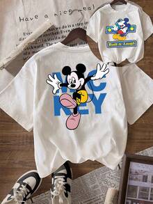 Disney (Loose Version) Stylish Women's Mickey Mouse Print Cotton Short Sleeve Regular T-Shirt For A Cute Look Summer Essential Short-Sleeved Round Neck Casual Shirt, Suitable For Summer And Spring, Holiday Gift Party Clothing, Ladies' Clothing. - Blanc - Voir 1