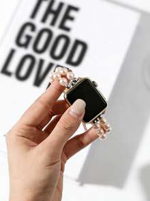 适用于苹果的金属链双仿珍珠表带，可调节表扣，兼容苹果38/40/41/42/44/45/46/49毫米表款，兼容苹果手表系列Ultra/11/10/9/8/7/6/5/4/3/2/1/SE，是生日派对、日常生活和节日礼物的理想之选。 - 粉色 - 查看 4