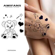 AMIFANS Temporary Tattoo Magical Teddy Bear, Semi Permanent Tattoo,Lasting 1-2 Weeks Tattoo, Long Lasting Tattoo, Juice Tattoo, Realistic Tattoo, Romantic Tattoo, Fake Tattoo, Waterproof, Authentic Tattoo Look, Niche Design Tattoo, Fruit Tattoo, Plant-Based Tattoo - Black - View 1