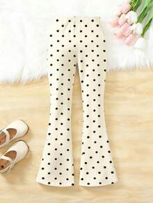 少女蝴蝶结波点图案套头衫圆领T恤袖+随机裁剪全印花波点喇叭裤春夏套装新款女童服装 - 粉色 - 查看 6