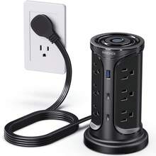 NVEESHOX Surge Protector Power Strip Tower, Power Strip With USB C Ports, 6 AC Outlets And 4 USB Ports(2USB-C), 6.5FT Extension Cord With Multiple Outlets For Home, Office, Living Room, Dorm Room - 美規B型插(110-127V) - 查看 9
