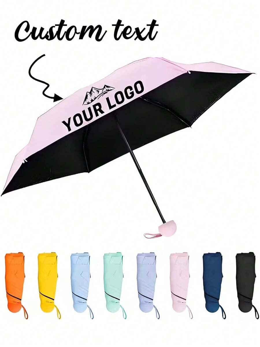 Customizable Logo Text Portable Sun Umbrella, Personalized Mini Folding Design, Suitable For Business Trips, Weddings, Family Gatherings, Lightweight Multifunctional Rain And Sun Umbrella - Multicolor - View 1