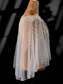 Short Wedding Vest Shawl Elegant Pearls Wedding Bridal Cape Cloak Shawl - Multicolor - View 7