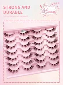 ENCHUW 14 Pairs Fluffy Soft Fine Natural Curly Reusable False Eyelashes With Transparent Band, Suitable For Vacation - Black - View 5