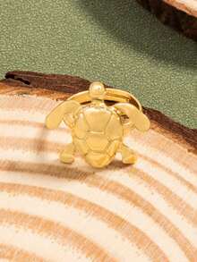 1pc Ocean Style Sea Turtle & Starfish Fashion Open Ring, Beach Vacation Single Ring - Gold - View 6