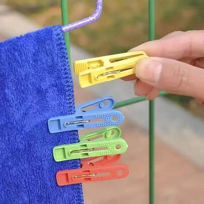 10pcs Multi-Functional Plastic Spring Clips (Random Colors), Suitable For Laundry Drying, Sealing Bags, Hanging Photos, Outdoor Camping And Various Other Uses