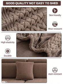 1件装毛绒面料沙发套，防污防滑，四季通用，宠物友好，可机洗，弹力沙发垫套，适用于单人/双人/三人/四人沙发，L型沙发，条纹图案 - 咖色 - 查看 4