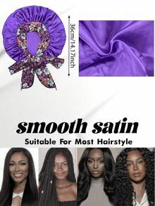 1pc Women's Stretch Satin Sleeping Cap/Makeup Cap/Daily Hair Cap (Random Print Pattern) Hair Sleep Cap Sleep Bonnet - Coffee Brown - View 16