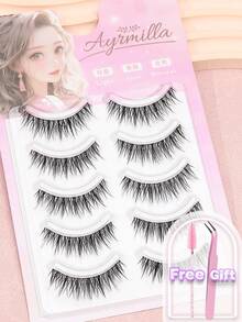 10/7/5 Pairs Natural C-Curl Fluffy Soft Dramatic 3D Faux Mink Eyelashes, Messy Multi-Layered Short Thick False Eyelashes Extension Set, Wholesale Fake Lashes Cosmetics For Wedding Party Daily Work Meeting, Natural Looking Comfortable Wear With Handmade Curled Ends - Natural Lashes - View 7