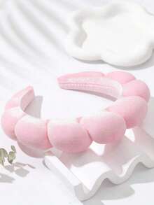 1条柔软天鹅绒化妆发带，女士防滑SPA发带，粉黑配色，面部护理发带，适用于洗脸、护肤、沐浴和美容 - 無 - 查看 4