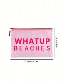 多色防水时尚网布沙滩包，化妆包，印有“WHATUP BEACHES”字样，沙滩主题，大容量透明化妆包，轻便防晒收纳包，沙滩必备，带尼龙拉链的洗漱包，适合游泳、沙滩、潜水和暑假，学生返校季，生日、节日、派对、婚礼（伴娘）的完美礼物和纪念品 - 彩色 - 查看 11