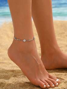 1 pièce Bracelet de cheville style coréen et japonais en acier inoxydable avec motif marguerite, bijou de pied minimaliste, élégant et polyvalent pour femmes - Argent A - Voir 13