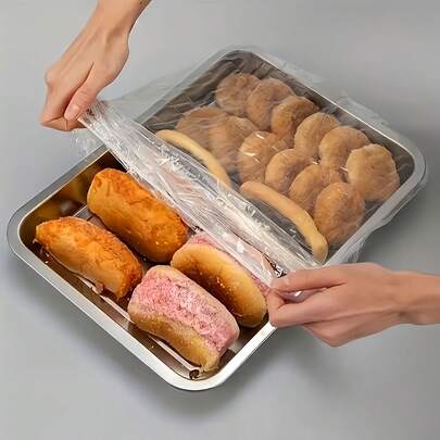 300pcs Reusable Stretch Cling Film Covers, Transparent Stretchable Food Wrap Covers For Leftovers, Fruits & Vegetables, Suitable For Refrigerator, Kitchen Counter, Food Storage Containers, Large Size