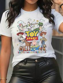 Disney Licensed Women'S Popular Printed Products Featuring Toy Story Cartoon Characters, Classic Animated Figures, And Movie-Themed Designs. This Short-Sleeve Round-Neck T-Shirt Is Stylish, Comfortable, And Versatile - White - View 1