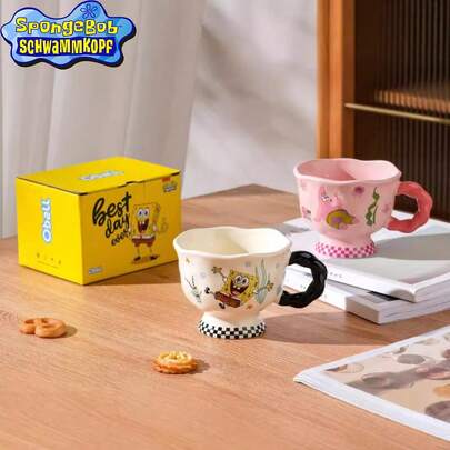  Ceașcă de cafea ceramică SpongeBob SquarePants, ceașcă de ceai cu mâner în formă de personaj de desene animate 3D inedită și interesantă