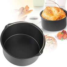 6/7/8 Inch Non Stick Cake Mold Baking Pizza Pan Air Fryer Tray Round Basket Bakeware Mould Kitchen Accessories Cooking Tool - Black - View 7