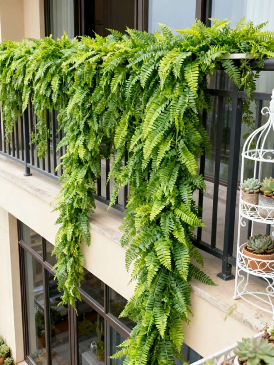 1/3件装人造波士顿蕨叶藤蔓，仿真绿植蕨类花环，塑料仿真悬挂植物叶片，适用于家居、厨房、户外、餐厅、婚礼、派对、情人节、母亲节、感恩节、生日装饰 - 彩色 - 查看 1