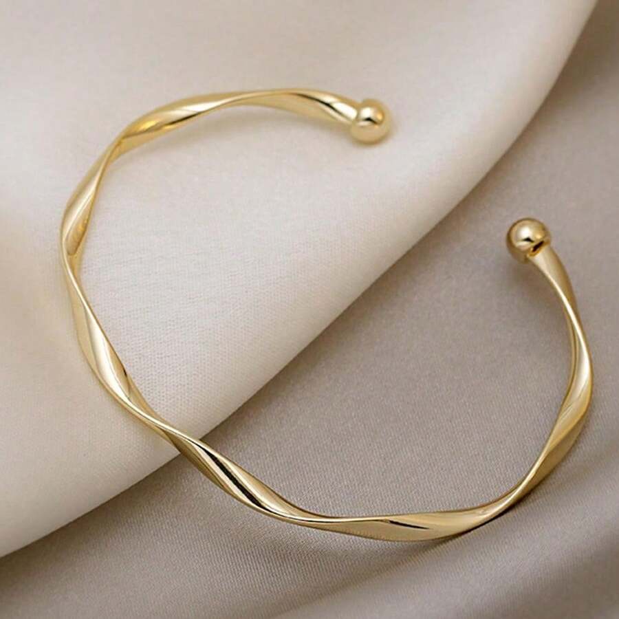 1pc Minimalist Chic Textured Gold Color Bracelet, Fashion Elegant Fresh And Simple Design For Women - 彩色 - 查看 1