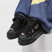 Q-AND 2026 New Arrival Thick Sole Canvas Shoes, Black Elevated Versatile Niche Chunky Ugly Sneakers - Black - View 4