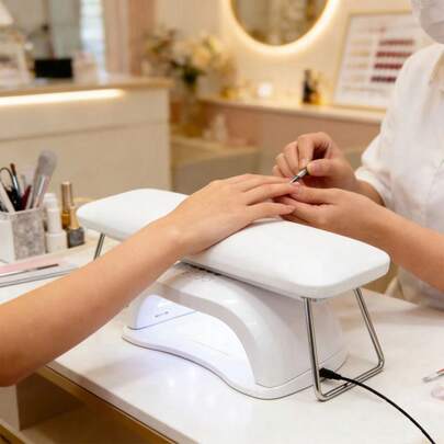 1 Giá đỡ tay làm móng cho kỹ thuật viên, gối kê tay làm móng gấp gọn với mút đàn hồi cao, giá đỡ tay tiết kiệm không gian với khoang chứa đèn LED UV làm móng, được thiết kế cho các nghệ sĩ làm móng cung cấp dịch vụ làm móng tại nhà.