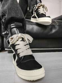 Men's Athletic And Casual Shoes, Thick Shoelaces, Round Toe, High-Top Casual Shoes, Niche Retro Platform Skate Shoes. - 黑色 - 查看 5