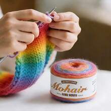50g Sợi len ombre dạng bánh, sợi pha mohair siêu mềm, chuyển màu cầu vồng, thích hợp để móc, đan, làm đồ thủ công nhiều màu sắc, áo len, khăn choàng, áo khoác, mũ, khăn quàng cổ. - 02 Đầy màu sắc - Xem 3