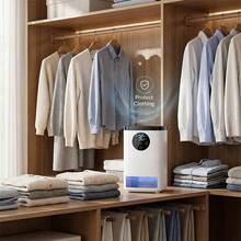 Dehumidifier, Electric Dehumidifier, 1400ml, Quiet Dehumidifiers For Home, Electric Dehumidifier Small With Automatic Shut-Off,  LED Touch Display, RGB Atmosphere Light, Moisture Control - White - View 2