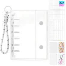 Transparent Girls' Seal Book A7 Size Sticker Binder Removable Binder Sticker Pad Cute Seal Storage Includes Braided Keychain 20 Refills 2 Zippered Pockets 2 Underlayment - ホワイト - チェックする 1