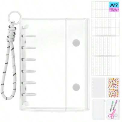 Transparent Girls' Seal Book A7 Size Sticker Binder Removable Binder Sticker Pad Cute Seal Storage Includes Braided Keychain 20 Refills 2 Zippered Pockets 2 Underlayment
