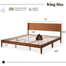 Solid Wood Bed Frame For Bedroom Furniture, Mid Century Modern Platform Bed With Full Panel Headboard, Noise Free Mattress Support And Under Bed Storage - 棕色胡桃木 - 查看 5