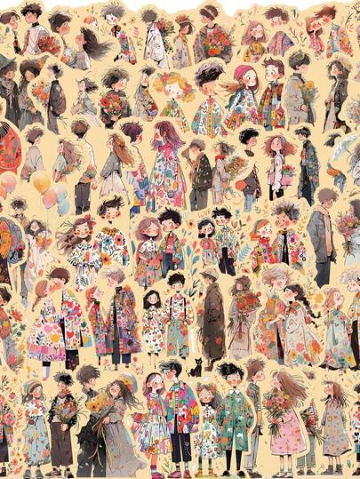 50张复古情侣浪漫爱情卡通贴纸 DIY笔记本自行车手机笔记本电脑行李箱滑板涂鸦贴纸