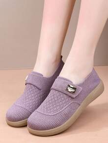 女士平底套脚鞋，网眼透气鞋面，防滑软底，舒适休闲，适合春季、秋季日常穿着、散步、健身、学院风等场合。 - 紫色 - 查看 13