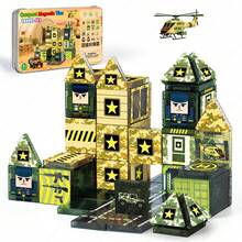 Magnetische Bauklötze Tarnmuster Militärspielzeug, Mini magnetisches Reisespielzeug mit Eisenbox, geeignet für Kinder ab 3 Jahren, tragbare magnetische Bauklötze, MINT sensorisches Lernspielzeug, perfektes Geschenk zu Geburtstag, Schulanfang, Ostern, Zufallsfarbe - Verschiedenfarbig - Übersicht 2