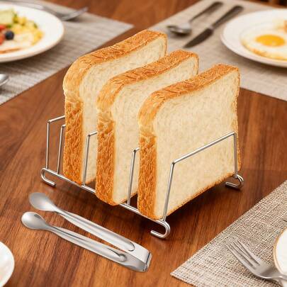 一套不锈钢空气炸锅配件，包括吐司架和面包夹，家用吐司架烘焙面包夹组合工具，厨房配件，节日用品，返校用品，尺寸为14.5厘米（5.7英寸）*9.3厘米（3.66英寸）*5.1厘米（2英寸），适用于派对烧烤、家用空气炸锅、母亲节礼物、节日礼物、结婚纪念日、面包节、吐司派对等场合。