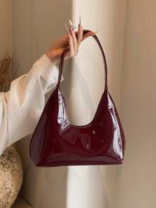 Túi đeo vai lưỡi liềm bằng da sơn mài màu đỏ phong cách Hàn Quốc, Túi xách nữ, Túi đeo nách thời trang, Chất lượng tốt - Màu Đỏ Sâu - Xem 10