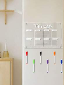 1pc Acrylic Weekly Planner Magnetic Whiteboard (6 Magnetic Whiteboard Pens Included), Reusable Weekly Meal Planner, Office Memo Board - Multicolor - View 8