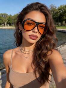 1pair Women Advanced Sense Unique Double Beam Design Pilot Frame All-Season Street Style Stylish Futuristic Hot Girl Style Fashion Eyeglasses For Women-Outdoor Casual Activities,Appointment Outfits,Bachelorette Party,Beach Accessories - 彩色 - 查看 3