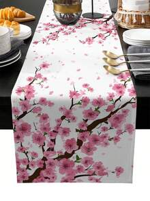 Spring Pink Cherry Blossoms Floral Branches Table Runner Party Decor Reusable Farmhouse Kitchen Dining Table Runner Wedding Decorations - Multicolor - View 13