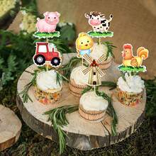 Farm Animal Cake Decorations, Including Cute Cow, Chicken, Horse, Pig, Sheep, Tiger, Tractor, Mini Tent, Campfire, Tree, Camping Sign, Farm Birthday Decorations - Multicolor - View 4