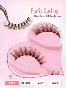 Rikuaild 5 Pairs Reusable Brown Curling Cat Eye Eyelash, Clear Band Natural Invisibility Lightweight Fox Eye Lashes, Brown False Eyelashes Faux Mink Lashes Fluffy Strip False Lashes Natural Look Eyelashes Lash Extension Wedding Travel DatIing Makeup - 眼尾拉長款 - 查看 2