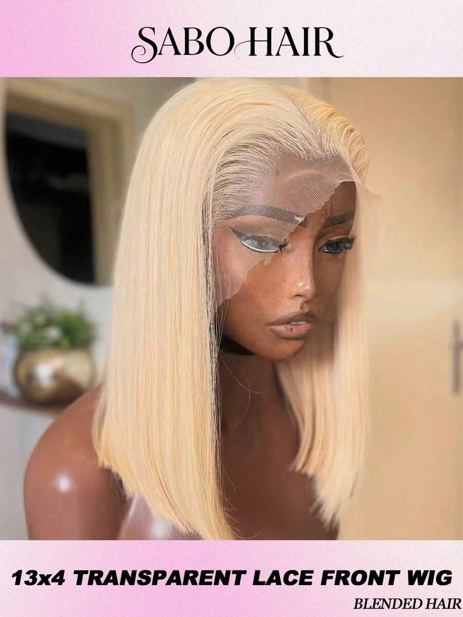 Perruque de cheveux vierges brésiliens de 180% de densité, 14 pouces, HD 13x4 Lace Frontal, coupe au carré droite, couleur blonde #613, mélangée avec des fibres, pour femmes, avec une ligne de front naturelle pré-épilée, longueur de 10 à 14 pouces, 30 pouces de long, pour un usage quotidien