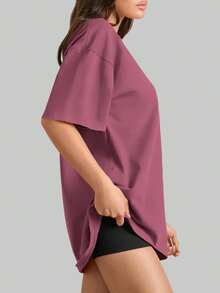 SUPEKYKO Damen Oversize T-Shirt in Große Größen - Locker sitzender Fitness-Top, geeignet für Fitness, Yoga und Freizeitbekleidung | Ganzjährig Sommersport - Heißes Pink - Übersicht 3