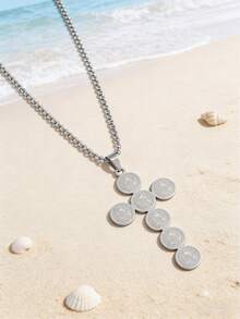 1pc St. Benedict Medal Cross Pendant Necklace, Stainless Steel Catholic Religious Jewelry, Unisex - Multicolor - View 5