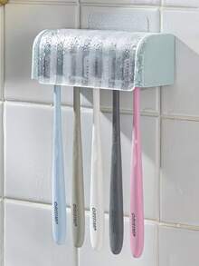 Soporte para cepillo de dientes montado en la pared con tapa, estante de almacenamiento para cepillo de dientes eléctrico, organizador de pasta de dientes, soporte para cepillo de dientes y dispensador de pasta de dientes montado en la pared sin taladro de múltiples funciones, almacenamiento y organización para el baño, artículos esenciales para el baño, decoración del baño del hogar - Multicolor - Ver 13