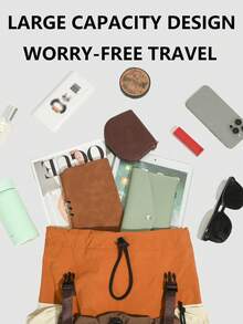 户外可折叠撞色尼龙双肩包，女士适用；多功能工作/日常包；多口袋轻便旅行包；大容量简约书包；便捷徒步包，适合学生、护士、教师、商务人士、旅行、出差、日常通勤、购物、办公、约会、徒步、训练、工作、生日礼物、节日礼物。 - 彩色 - 查看 5