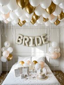 11-51pcs 40-Inch Bridal Balloons, Pearl White, Nude And Champagne Gold Balloons, Paired With Oversized Cream Bride Letter Balloons, Suitable For Bachelorette Party, Engagement, Wedding, Bridal Shower Decor - View 4