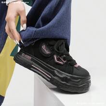 Q-AND 2026 New Arrival Thick Sole Canvas Shoes, Black Elevated Versatile Niche Chunky Ugly Sneakers - Black - View 3