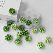 1pc 7-In-1 Succulent Floral Aroma Candle Silicone Mold DIY Plaster Flower Shaped Home Decor Silicone Mold - White - View 4