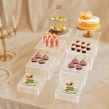 8pcs Modern Display Stands, Clear Food Risers For Buffet Table, Reusable Acrylic Pedestal Decoration For Cupcake - Transparente - Ver 2