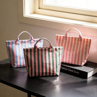 1 Striped Women's Storage Bag, Casual, Lightweight, And Suitable For Commuting, Large Capacity, Tote Bag, Handbag, Portable Shoulder Bag, Travel, Shopping, Business Trips, Travel Storage Bag, Ideal Gift For Family And Friends For Holidays And Birthda